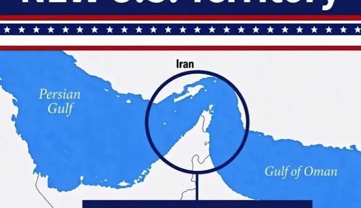 Trump publica una imagen en la que declara el estrecho de Ormuz como "nuevo territorio" de EU