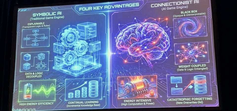 Four Key Advantages: Symbolic AI (Traditional Game Engine) vs Connectionist AI