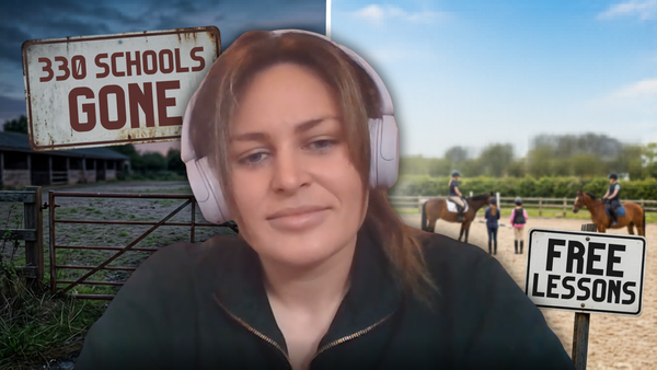 Headshot of Chloe with split background one dark 330 riding schools closed and one bright free lessons