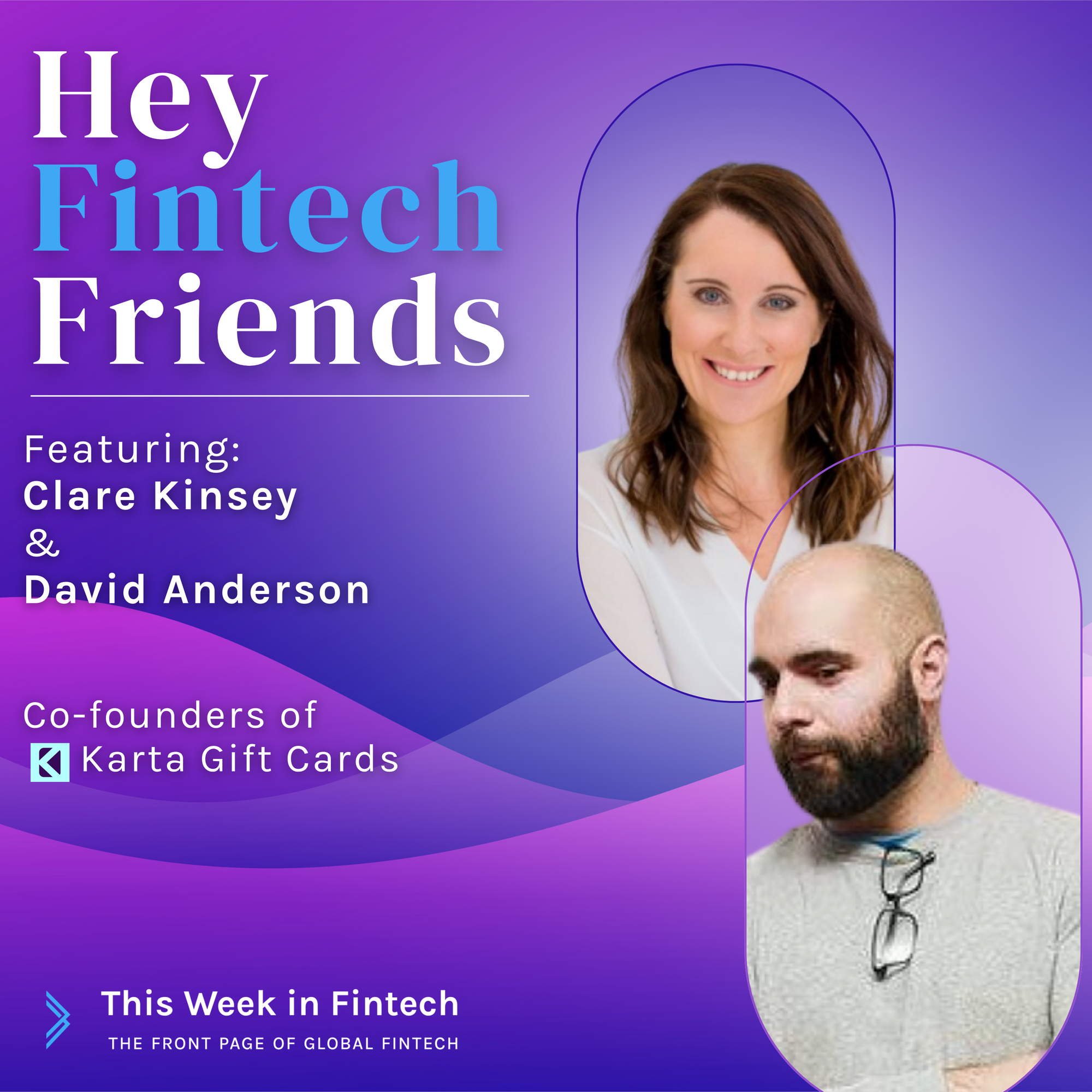 purple background. women smiling on top right left. bottom right man looking away from camera, headshot. writing on left 