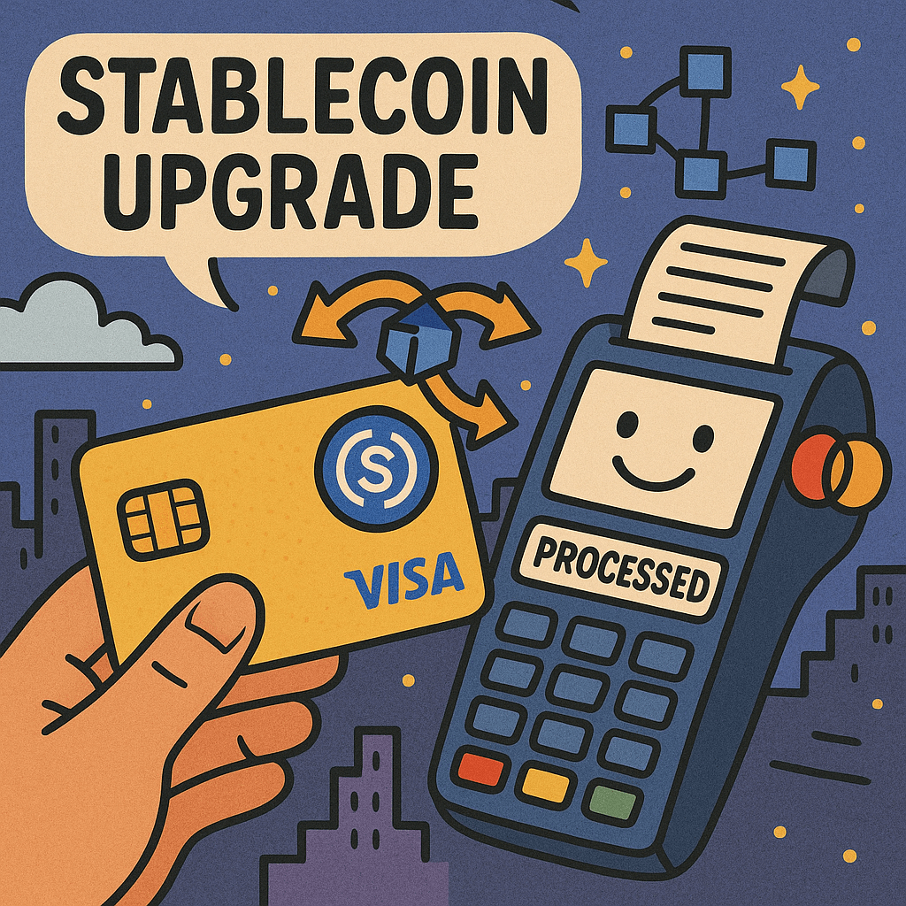 Illustration of a Stablecoin Visa at a Terminal