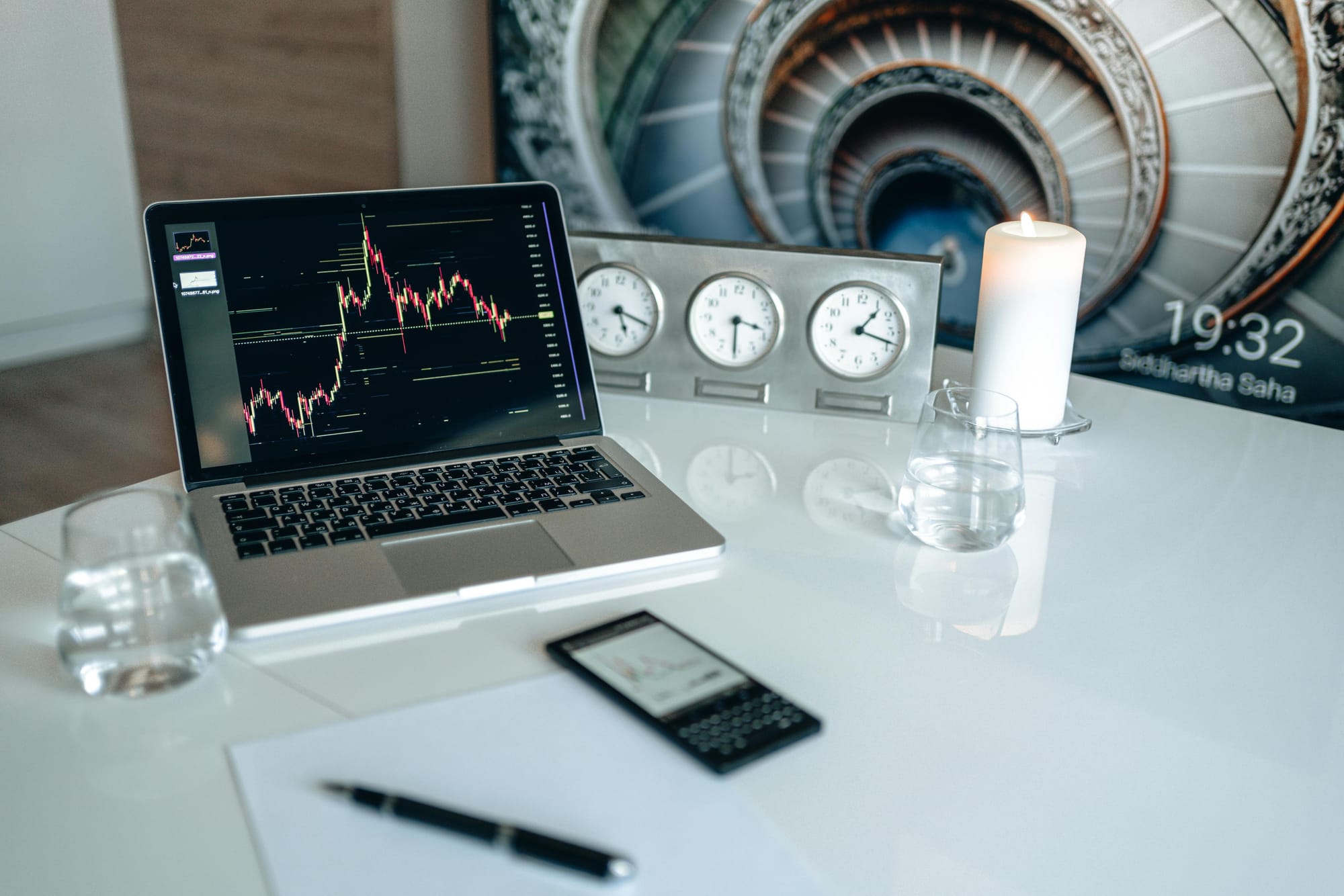 Trading Desk with World Clocks