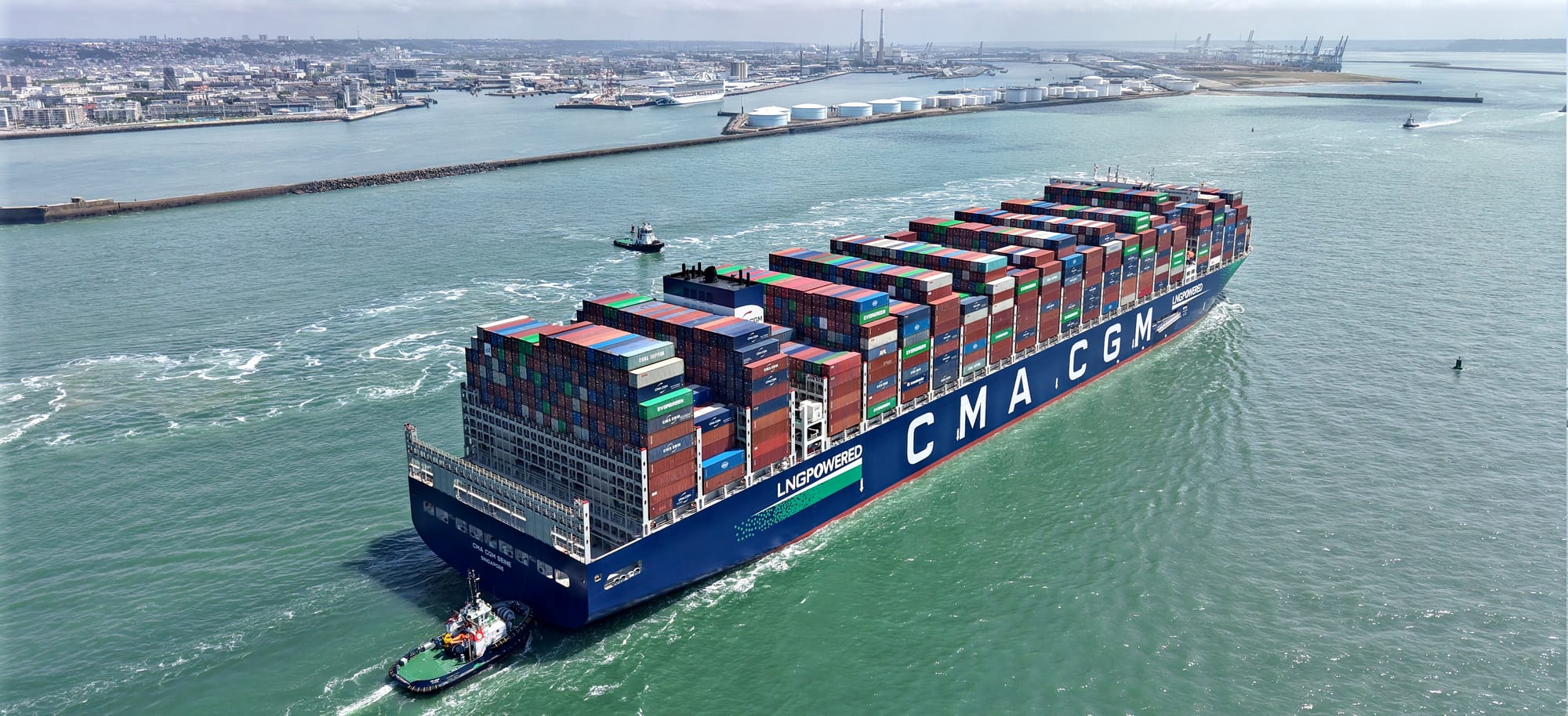 Arrival of the ship CMA CGM Seine at Port 2000 in Le Havre on its maiden voyage