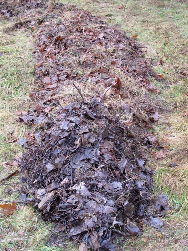 Hügelkultur bed construction, shown without the top layer of soil