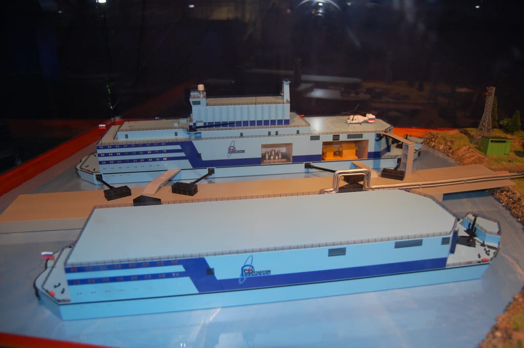 Model of the Project 20870 (back) with a desalination unit (front)
