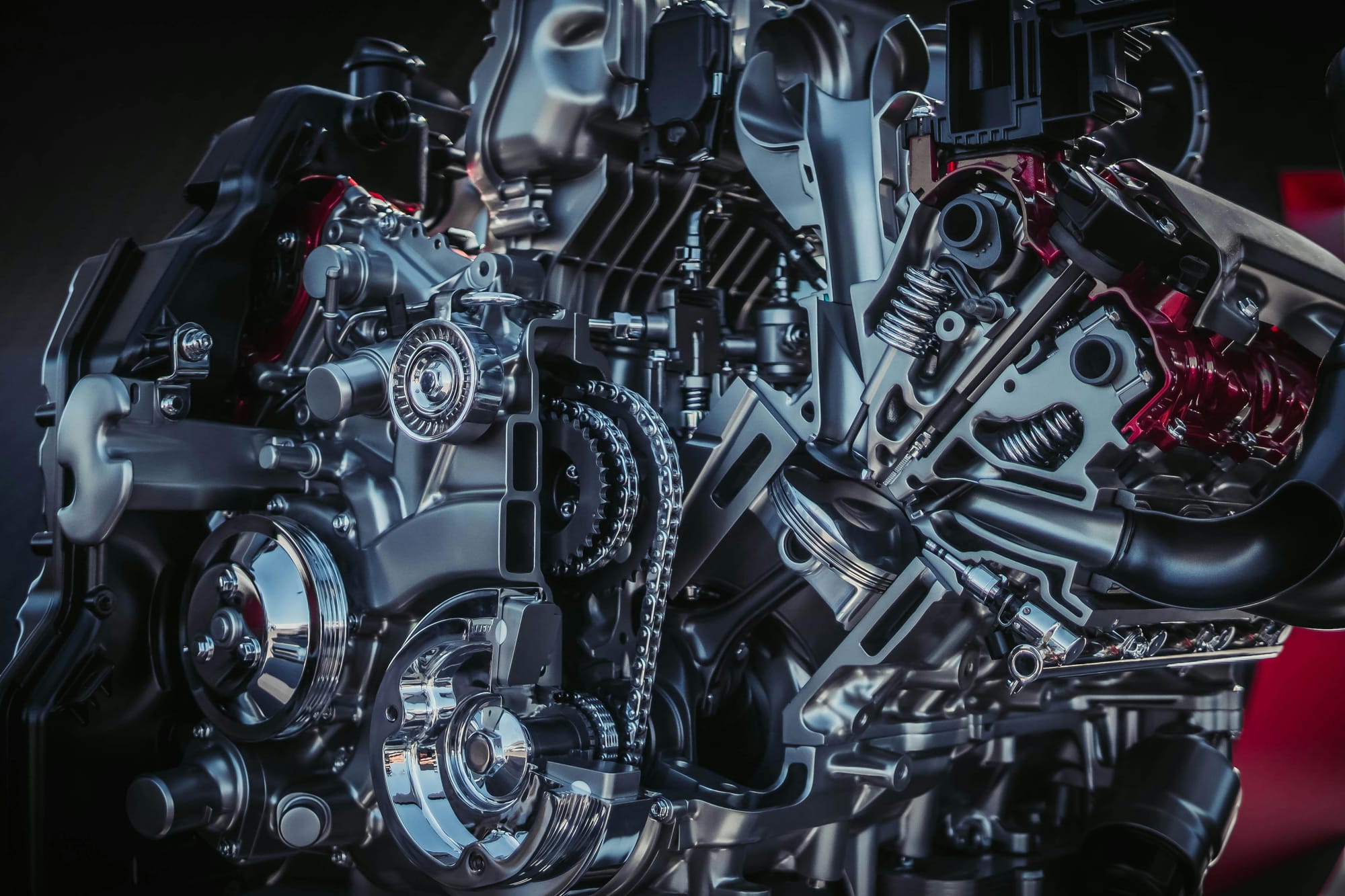 Silver Car Engine in Close-up Photography