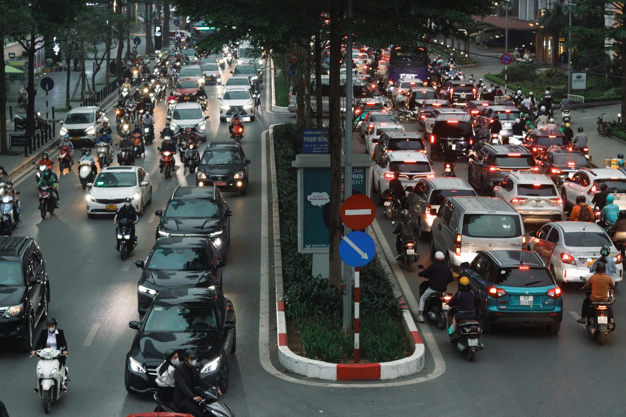 Evening Traffic Jam in Urban Cityscape