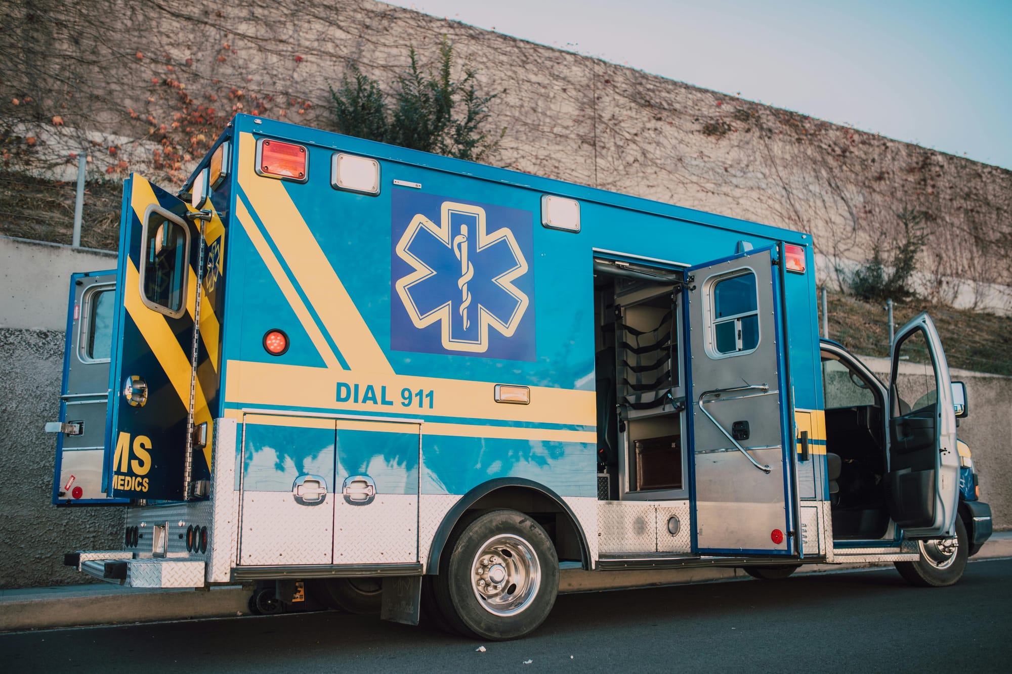 Blue and Yellow Ambulance