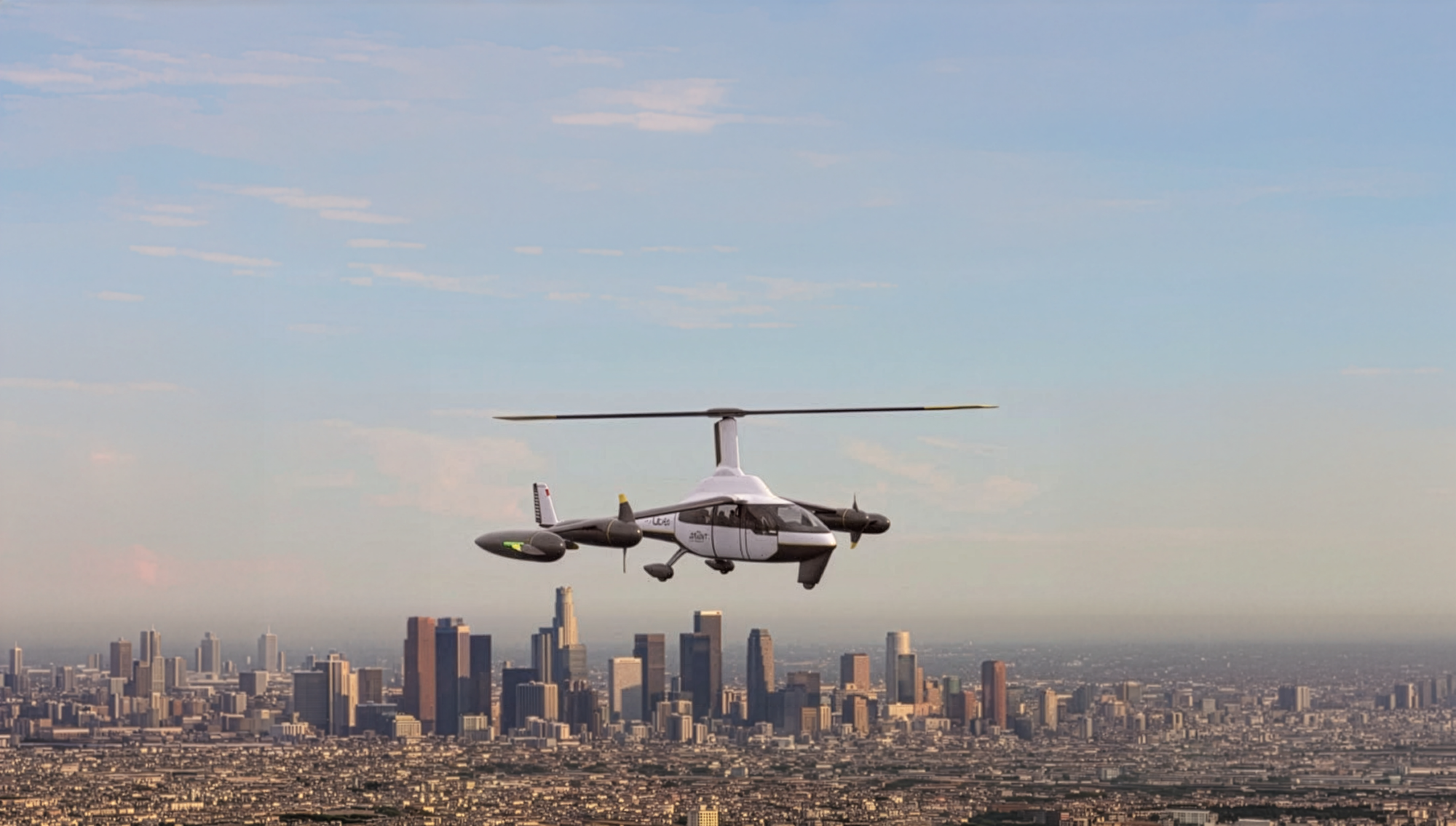 eVTOL flying over a large urban environment