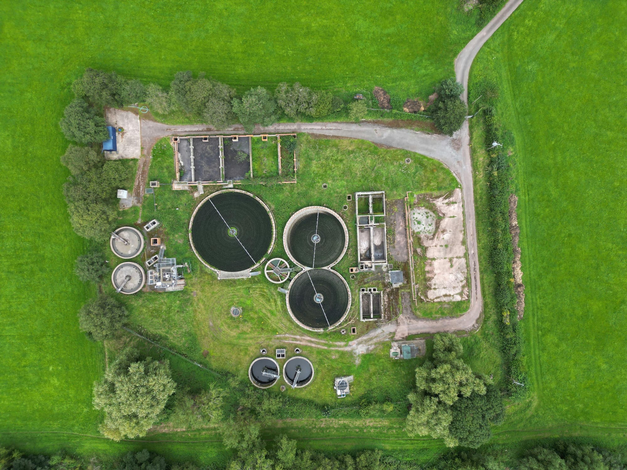 Aerial view of wastewater treatment in Crickhowell, Wales