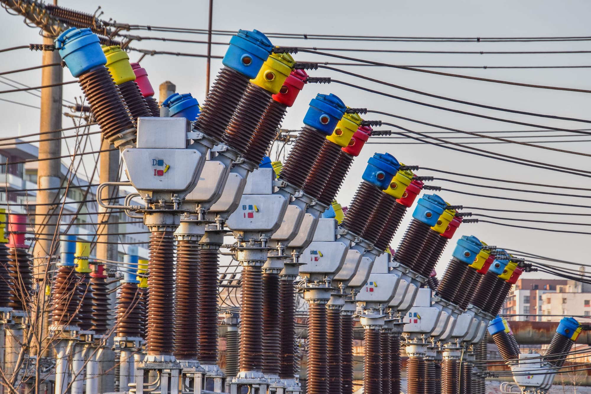 Multiple electrical transformers at an outdoor power station
