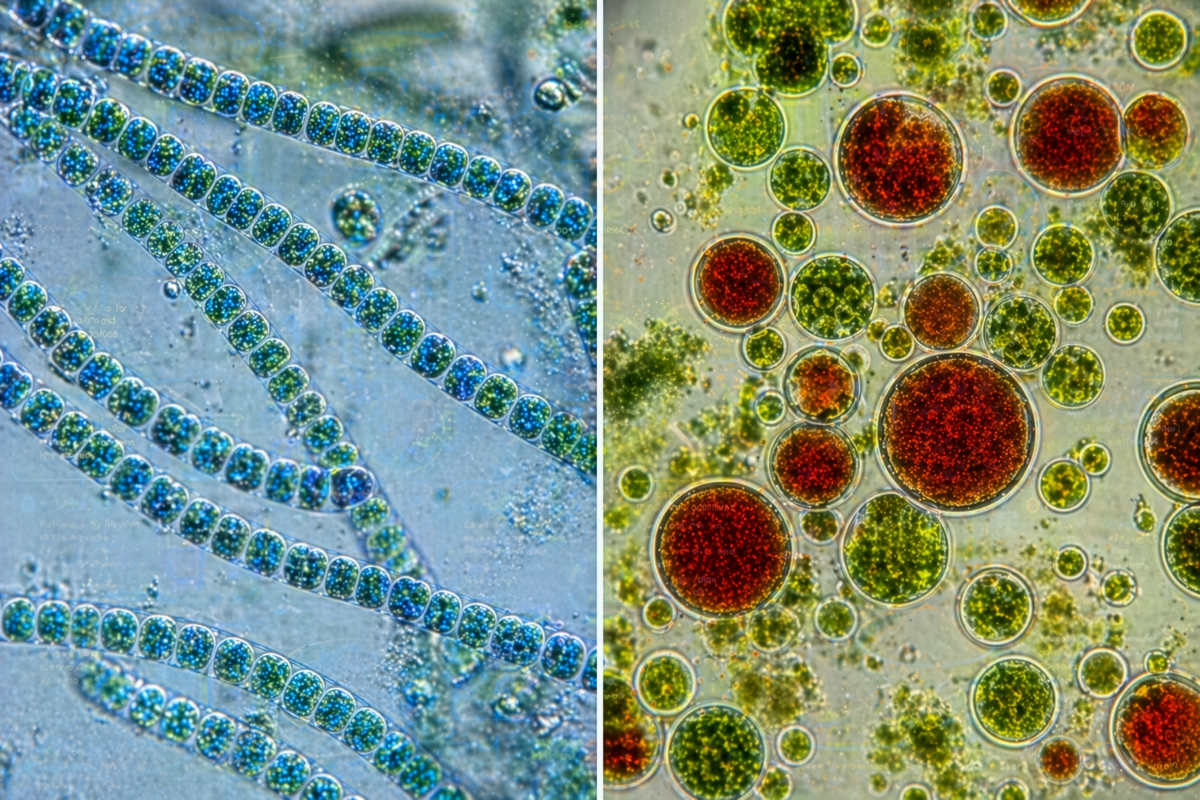 Phycocyanin and Astaxanthin - Microscopic View