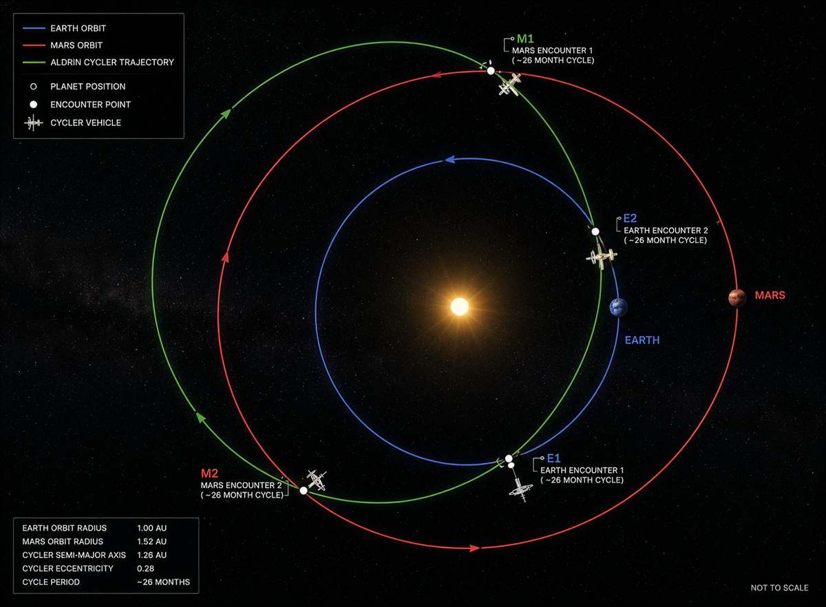 Diagram of Aldrin Cycler Between Mars and Earth