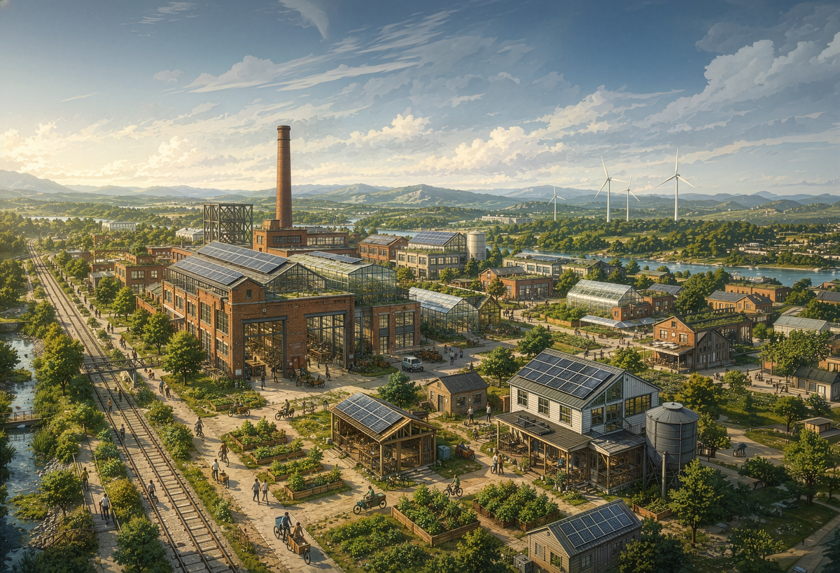 Conceptual Artistic Rendition of a Post-Industrial Village