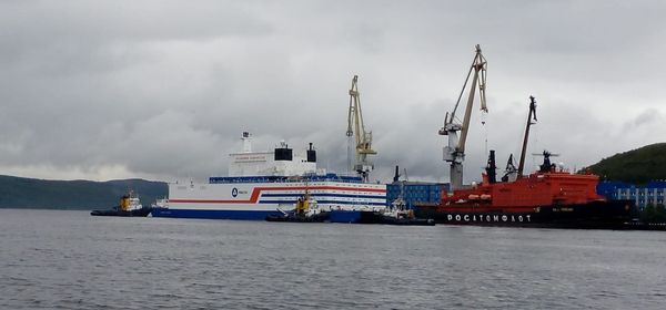 The first Russian floating nuclear power station being transported from Murmansk