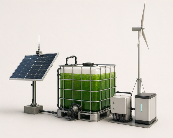 IBC Algae Bioreactor with Solar and Wind