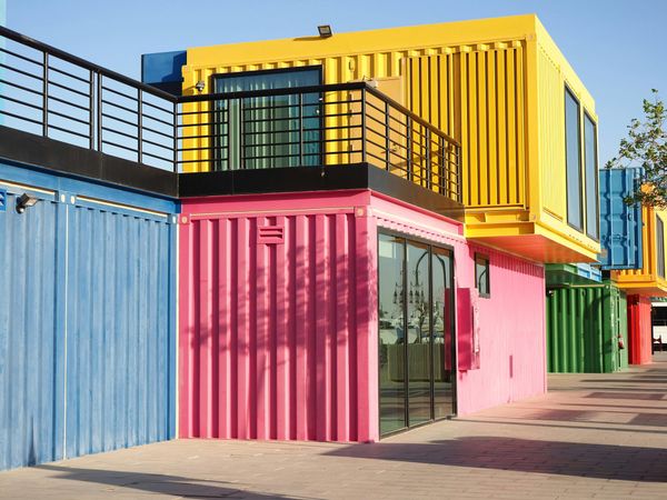Colorful Shipping Containers Stacked and Designed
