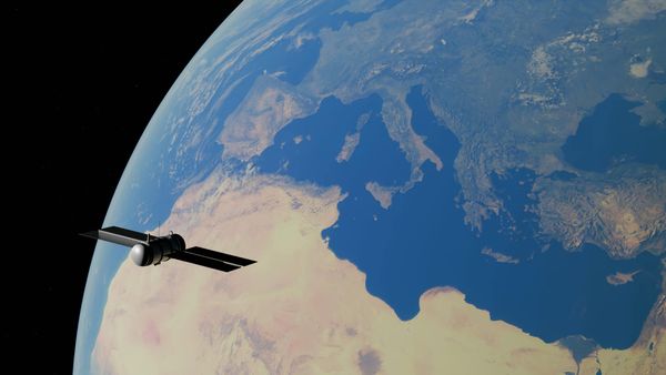 Satellite Orbiting Earth Over Mediterranean Sea