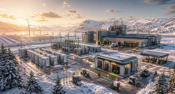 Artist Rendition of a Cold Weather Sodium-Ion Battery Swap Plant