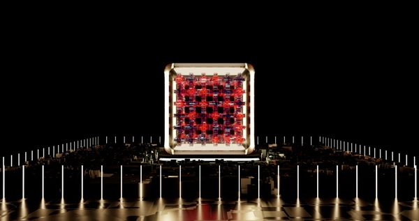 Abstract representation of a futuristic digital processor with glowing elements