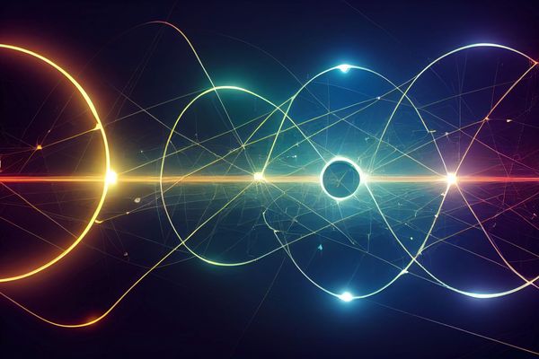 Vibrant and dynamic abstract light trails with circular patterns on a dark backdrop