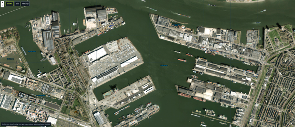 Satellite Imagery of Waalhaven Harbour in Rotterdam, Netherlands. 