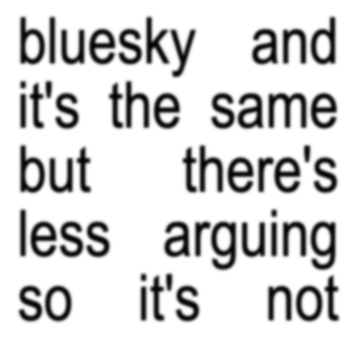 text based on the cover of Charli XCX's brat album (extended edition). It reads: "bluesky and it's the same but there's less arguing so it's not"