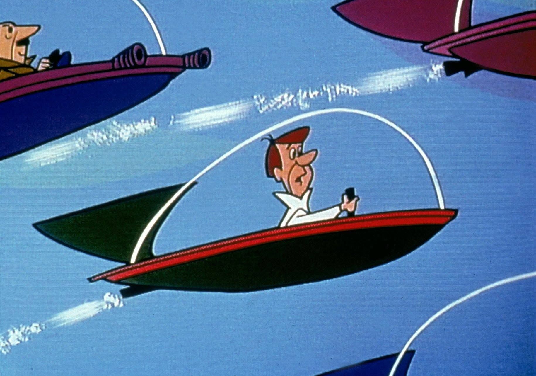 George Jetson in a flying car