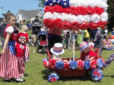 Lubec youngsters, decked out in their red, white and blue holiday costumes, wished Lubec a happy 200th birthday on Independence Day. (photo by Chessie Crowe Gar