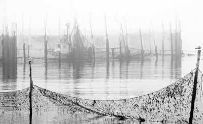 SEINING A WEIR ON A FOGGY DAY
