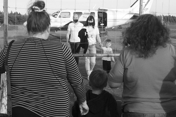 A LONG JOURNEY TO SAFETY ended on Grand Manan for one Ukrainian family, with the arrival of Sacha and Lena Marinin with 3 1/2-year-old Kostya on Tuesday evening, June 7. The family from Mari