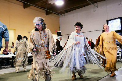 TRADITIONAL DANCING by the Passamaquoddy Dance Troupe, including (left to right) Ruby Richter, Mary Creighton and Dorothy Barnes, was a highlight of the fundraising event held by the Cultura