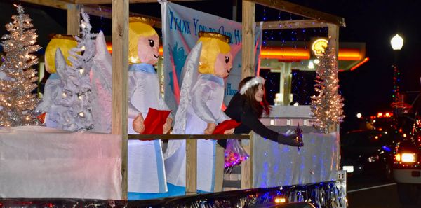 THANKING HOSPITAL ANGELS. One of 15 floats that participated in this year's Machias Community Christmas Parade on December 3 was created by volunteers from Down East Community Hospital and C