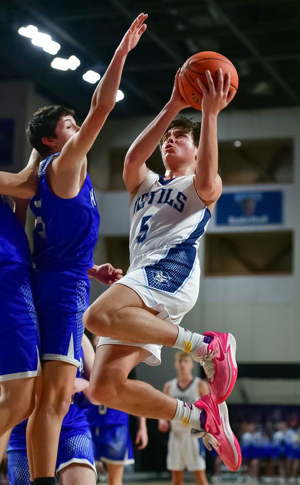 THE TOP-SEEDED CALAIS BLUE DEVILS defeated Hodgdon in the Class C North regional semifinal by a score of 42'27 on February 22 at the Cross Insurance Center in Bangor. Sophomore Frank Miliano