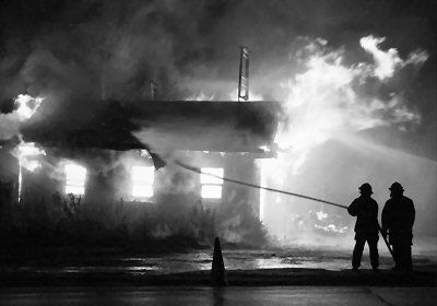 A CONTROLLED BURN was conducted by the Dennys River Fire Department at the former Brown's store at the corner of Route 1 and Route 82 on Friday, October 21. Dennysville First Selectman Bill 