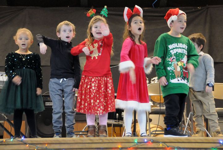 'JOLLY OLD SAINT NICHOLAS' is sung by the Kindergarten students at the Eastport Elementary School during the Eastport schools' holiday concert on December 17. (Edward French photo)