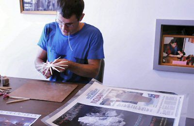 ARTIST AT WORK. Among the artists participating in the Two Countries, One Bay Art Studio Tour, held September 17 and 18, was Passamaquoddy basket-maker Jeremy Frey, who recently won top hono