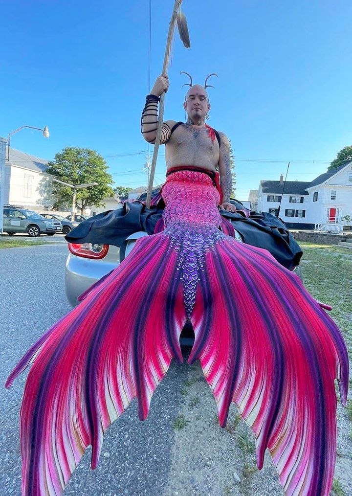 CREATING QUITE A SPLASH with their merperson costume is Geo Neptune, who was just one of many participants donning inventive sea creature creations for the first annual Mermaid Parade held o