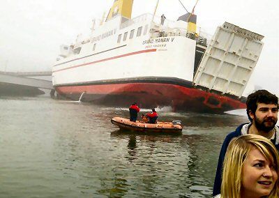 RUNNING AGROUND shortly after it experienced mechanical difficulties was the Grand Manan V, as it was docking at Blacks Harbour on May 18. All 100 passengers were safely taken off the vessel