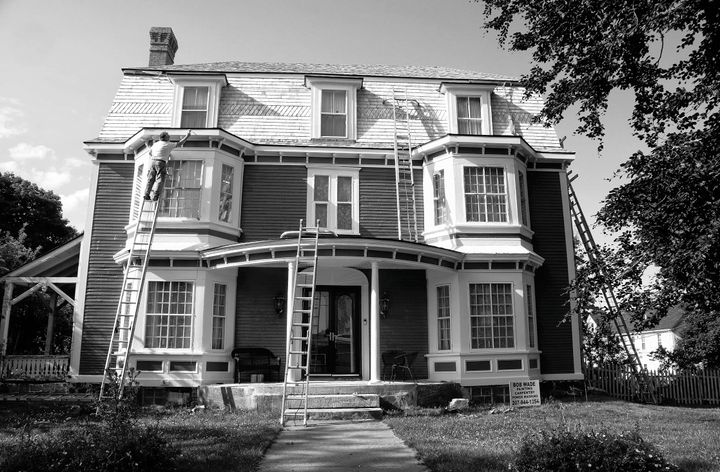 SPORTING ITS BEST BIB AND TUCKER. The Hayden house in Eastport is being restored in an ongoing project by owner Skip Matej. The historic home, built in 1805 as a federal hip-roof house, was 