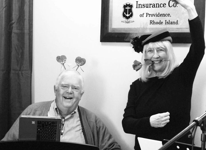 CHRIS FARR and Joan Lowden, a dynamic musical duo, celebrated Valentine's Day at the inaugural event at the LAMPS new studio in Lubec. See article in this issue. (Meri Fern photo)