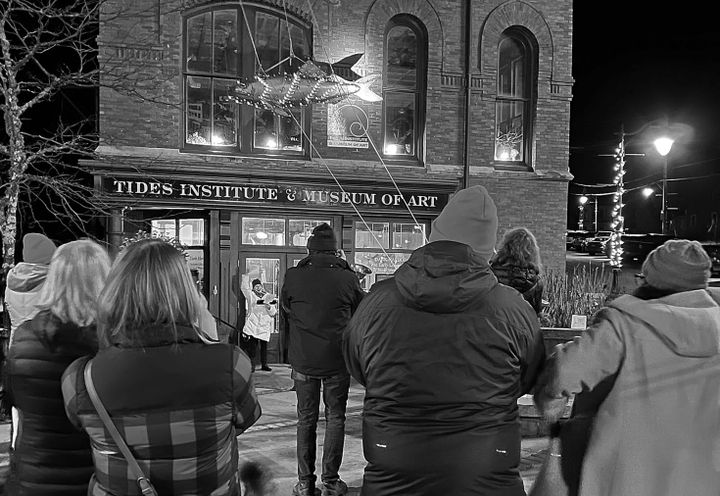 THE SARDINE DROP in front of the Tides Institute drew a large crowd in downtown Eastport on New Year's Eve. (Don Dunbar photo)