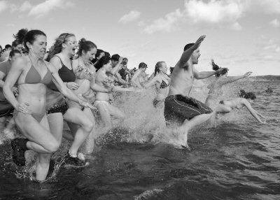 MORE THAN 150 DIPPERS took the plunge at the 12th annual Washington County Community College Student Senate's Polar Bear Dip at Split Rock at Pleasant Point. The determined participants rais