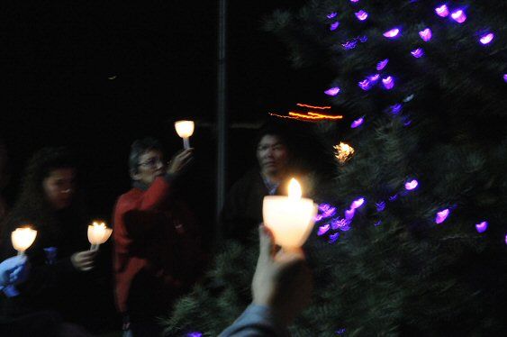 SHINING LIGHTS OF HOPE. A candelight vigil was held by Passamaquoddy Peaceful Relations outside the Pleasant Point tribal office on October 13 to raise awareness about domestic violence. The