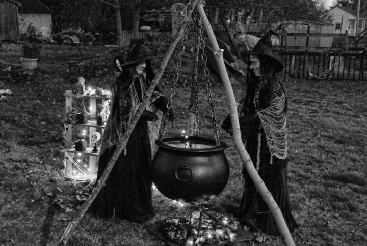 'DOUBLE, DOUBLE TOIL AND TROUBLE; fire burn and caldron bubble,' these witches on Key Street in Eastport may be chanting, just before All Hallow's Eve. (Edward French photo)