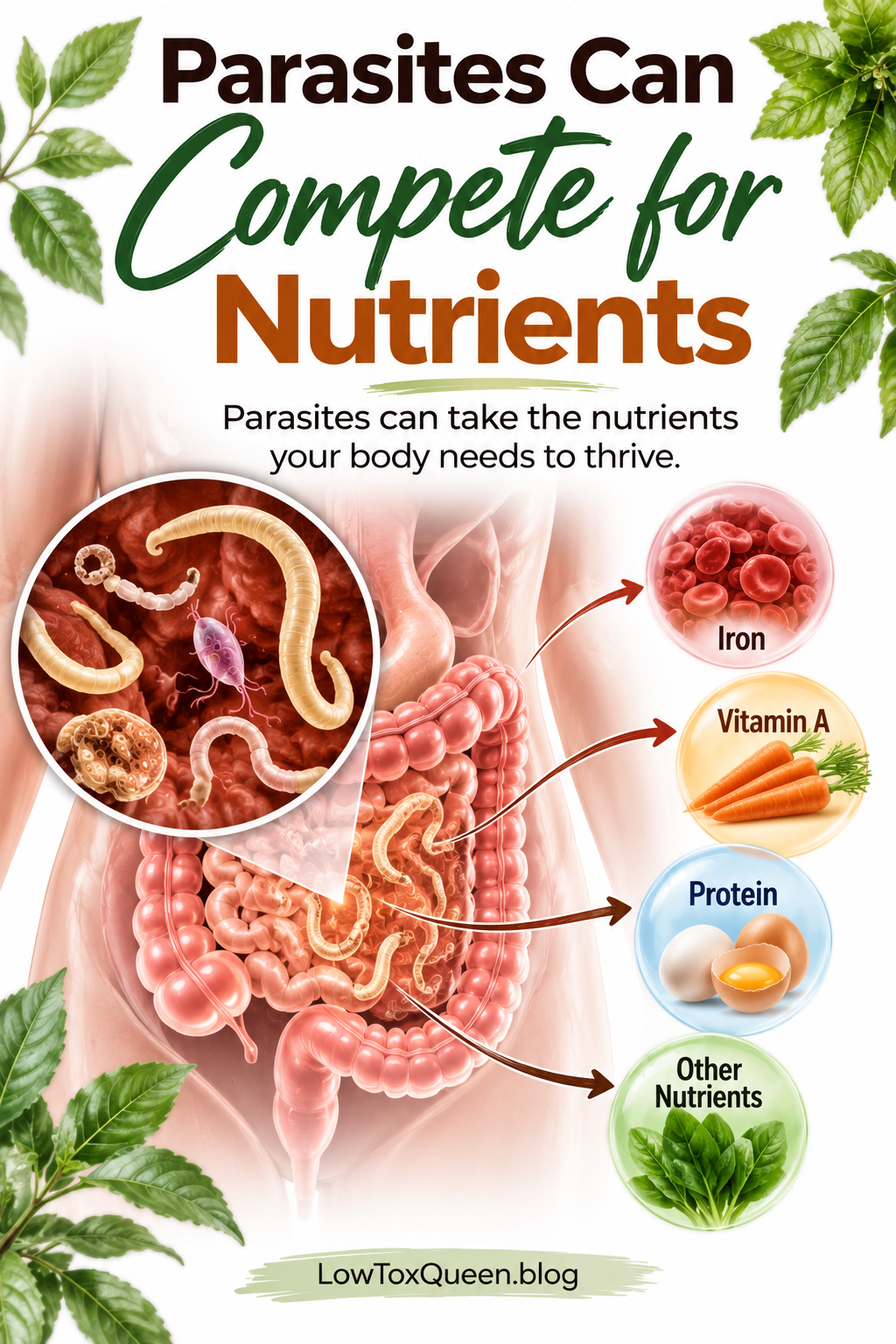 What does a parasite do to humans? Parasites can interfere with nutrients such as iron, vitamin A, and protein.