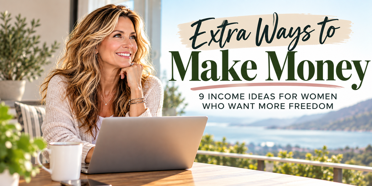 Woman working from home on a laptop, representing extra ways to make money in 2027 through affiliate marketing, online business, and multiple income streams.