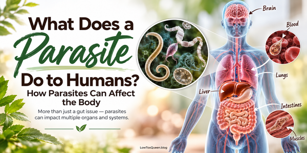 What does a parasite do to humans? Illustration showing parasites affecting the brain, lungs, liver, intestines, blood, and other tissues.