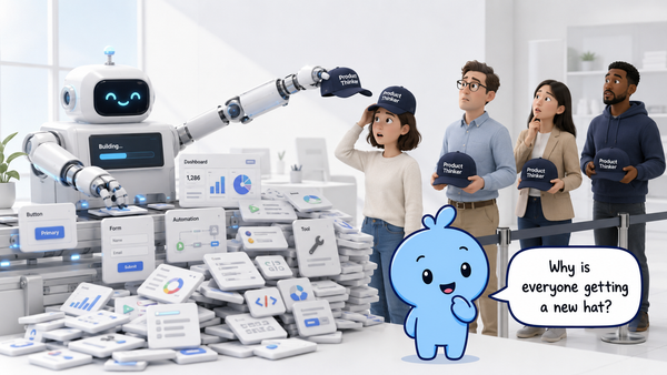 Blue blob and product hats