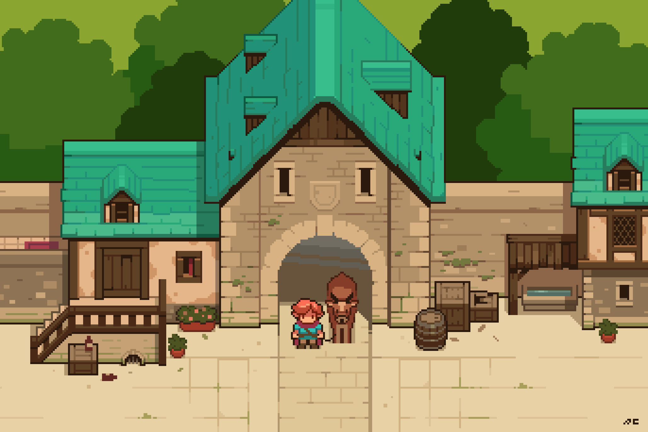 Pixel Art Medieval Fantasy City Gate Mockup